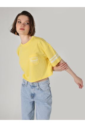 تی شرت زرد زنانه رگولار یقه گرد کد 671624747