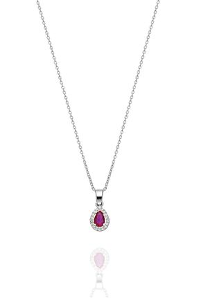 گردنبند جواهر قرمز زنانه روکش نقره Ninova Silver - کد 780883904