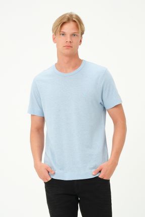 تی شرت آبی مردانه رگولار یقه گرد کتان کد 781059258