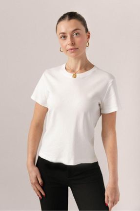 تی شرت سفید زنانه رگولار یقه گرد کد 780718493