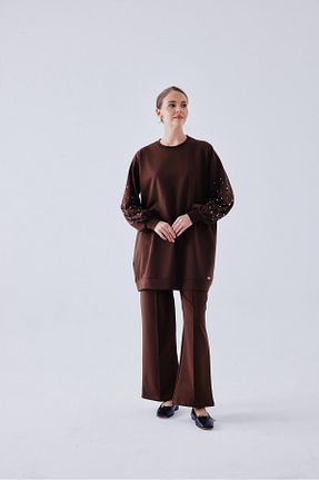 ست بالاتنه و پائین تنه حجاب قهوه ای زنانه Relaxed Moylin - کد 781055613