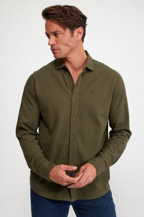 پیراهن خاکی مردانه رگولار یقه پیراهنی کد 780716827
