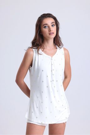 بلوز سفید زنانه طرح دار رگولار بدون آستین کد 780903659
