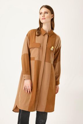 پیراهن سایز بزرگ قهوه ای زنانه سایز بزرگ MÜSEMMA - کد 781383521