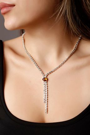 گردنبند جواهر قهوه ای زنانه روکش نقره HUBANN - کد 447003434