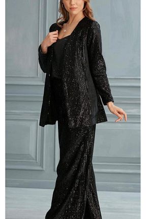 ست بالاتنه و پائین تنه مشکی زنانه بافتنی Genel Markalar - کد 781688183