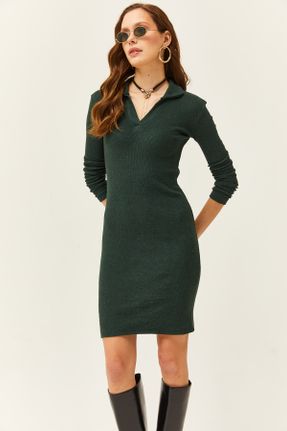 لباس سبز زنانه بافتنی پنبه - پلی استر Fitted آستین-بلند کد 758789030