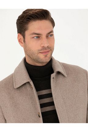 پالتو پشمی قهوه ای مردانه اسلیم Pierre Cardin - کد 781494197