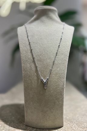 گردنبند استیل ( فولاد ) سفید زنانه رودیوم yucelique - کد 781657528