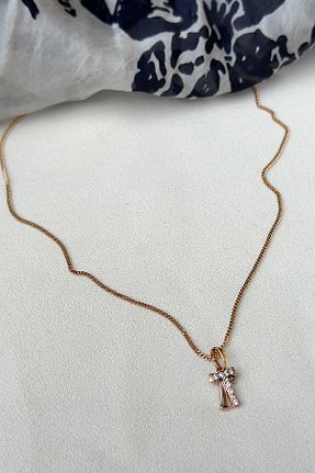 گردنبند استیل ( فولاد ) سفید زنانه روکش طلا yucelique - کد 781398661