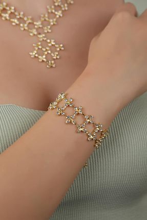 دستبند جواهر طلائی زنانه زیرکن HUBANN - کد 777341960