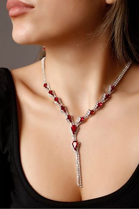 گردنبند جواهر قرمز زنانه روکش نقره HUBANN - کد 448204728