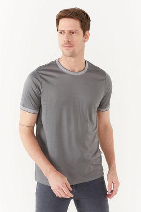 تی شرت طوسی مردانه یقه گرد پنبه - پلی استر رگولار تکی کد 747786366