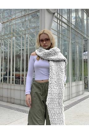 ست شال گردن و کلاه پشمی سفید زنانه پشمی Moda Biçer - کد 781666891
