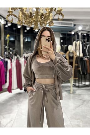 ست بالاتنه و پائین تنه قهوه ای زنانه بافتنی missswans - کد 782068761