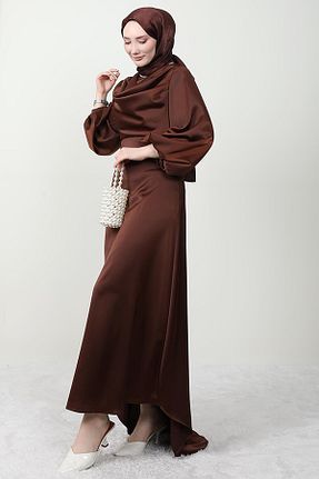 لباس حجاب قهوه ای زنانه رگولار Giza Giyim - کد 782098889