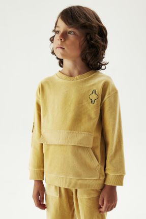 تی شرت زرد بچه گانه رگولار یقه گرد پنبه - پلی استر تکی کد 782072005