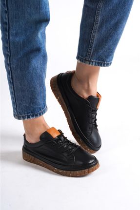 کفش کژوال مشکی زنانه چرم طبیعی پاشنه کوتاه ( 4 - 1 cm ) پاشنه ساده کد 729818925