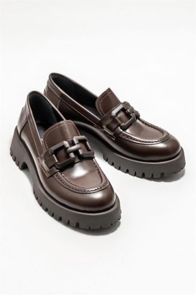 کفش لوفر قهوه ای زنانه چرم طبیعی پاشنه کوتاه ( 4 - 1 cm ) کد 748438980