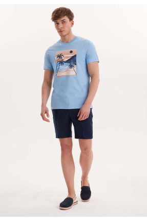 تی شرت آبی مردانه رگولار یقه گرد تکی طراحی کد 662032399