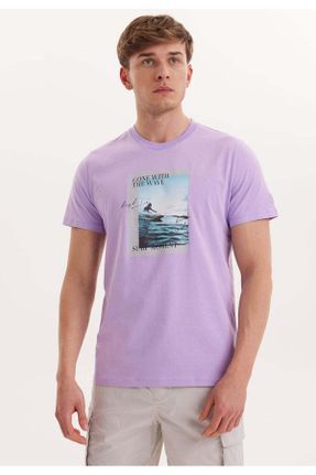 تی شرت بنفش مردانه رگولار یقه گرد تکی طراحی کد 662027799