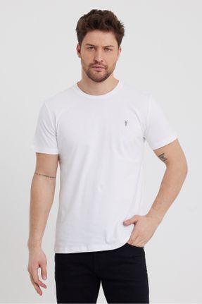 تی شرت سفید مردانه رگولار یقه گرد پنبه (نخی) تکی کد 512056236