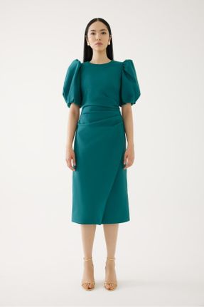 لباس سبز زنانه بافتنی پلی استر اسلیم فیت آستین-کوتاه کد 760182032
