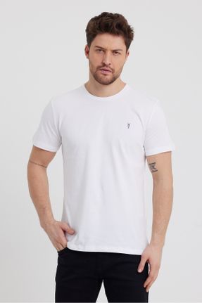 تی شرت سفید مردانه رگولار یقه گرد پنبه (نخی) تکی کد 512056236