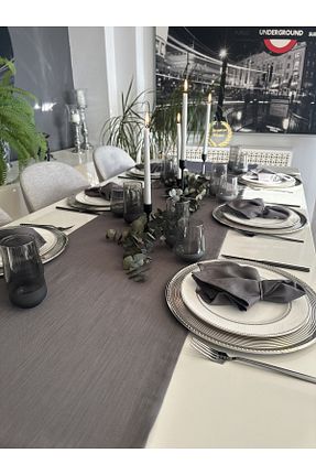 رومیزی طوسی کتان Decamor home - کد 782107568
