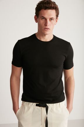 تی شرت مشکی مردانه یقه گرد تکی جوان کد 711563950