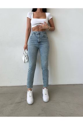 شلوار جین آبی زنانه پاچه ساده فاق بلند جین بلند کد 781793662