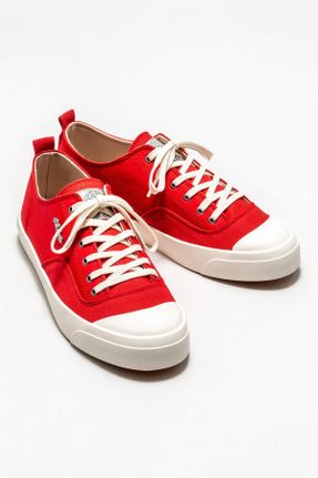 کفش اسنیکر قرمز مردانه بند دار پارچه نساجی کد 736304811