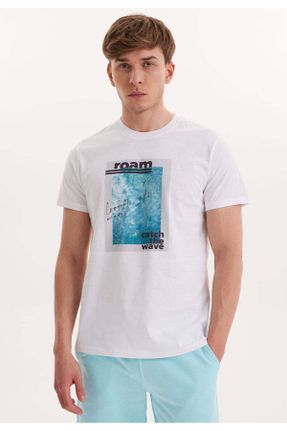 تی شرت سفید مردانه رگولار یقه گرد تکی طراحی کد 662032248