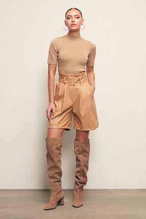 شلوارک و برمودا بژ زنانه رگولار Sateen - کد 381766544