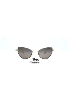 عینک آفتابی طلائی زنانه 56 UV400 فلزی مات گربه ای کد 782210525