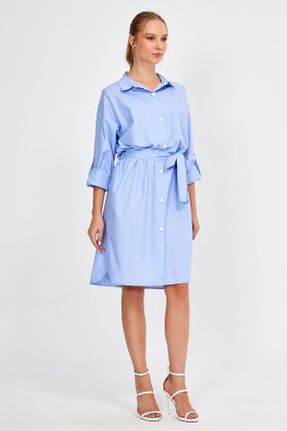 لباس آبی زنانه بافتنی پنبه (نخی) لباس پیراهنی آستین سه ربع کد 770241769