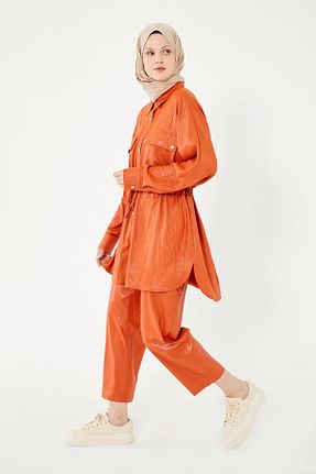 ست بالاتنه و پائین تنه حجاب نارنجی زنانه ساق پهن Levidor - کد 757567619