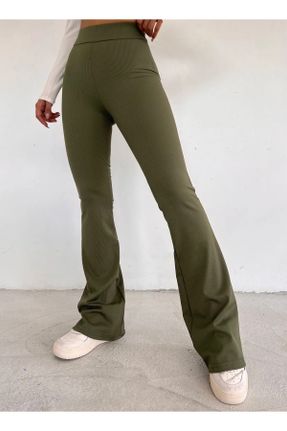 ساق شلواری خاکی زنانه بافتنی مخلوط پلی استر Fitted فاق بلند کد 782525363