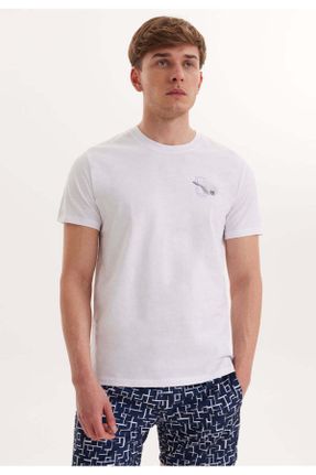 تی شرت سفید مردانه رگولار یقه گرد تکی طراحی کد 662032293