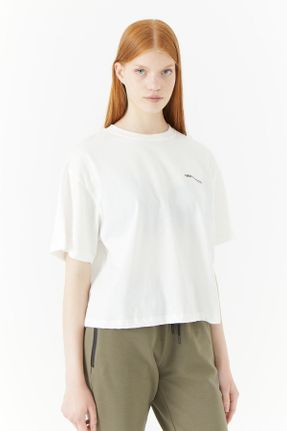 تی شرت سفید زنانه رگولار یقه گرد تکی کد 747781014