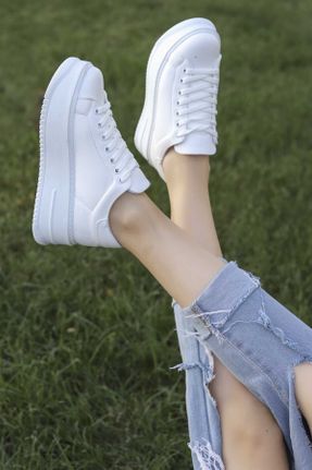 کفش اسنیکر سفید زنانه بند دار چرم مصنوعی کد 782509165