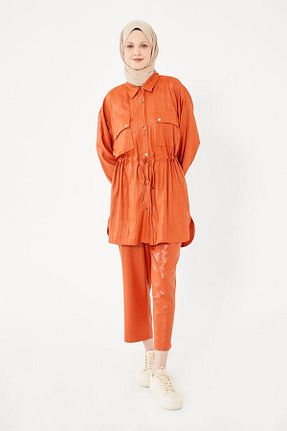 ست بالاتنه و پائین تنه حجاب نارنجی زنانه ساق پهن Levidor - کد 757567619