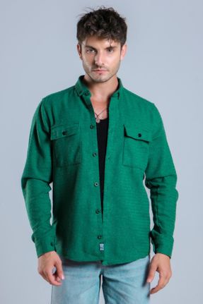 پیراهن سبز مردانه یقه پیراهنی رگولار کد 752642590