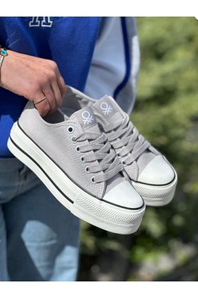 کفش اسنیکر طوسی زنانه بند دار Benetton - کد 735199101