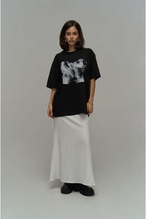 تی شرت مشکی زنانه اورسایز یقه گرد تکی طراحی کد 778400273