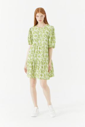 لباس سبز زنانه بافتنی طرح گلدار رگولار آستین-کوتاه کد 746696755