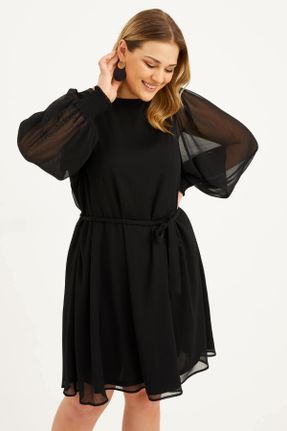 لباس مشکی زنانه بافتنی پلی استر اورسایز آستین-بلند کد 355578928