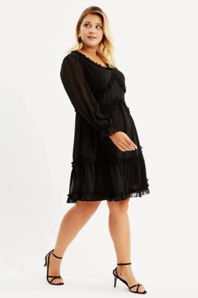 لباس مشکی زنانه بافتنی پلی استر اورسایز آستین-بلند کد 410817381