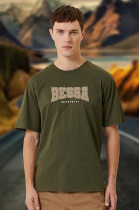 تی شرت خاکی مردانه ریلکس یقه گرد پنبه (نخی) تکی کد 310997003