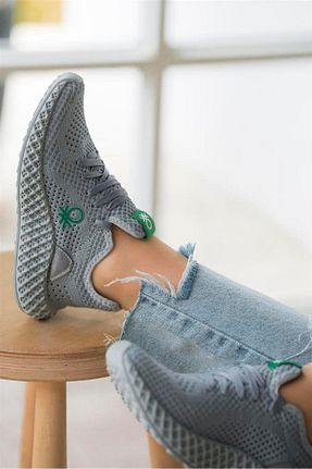 کفش اسنیکر طوسی زنانه بند دار Benetton - کد 757302002